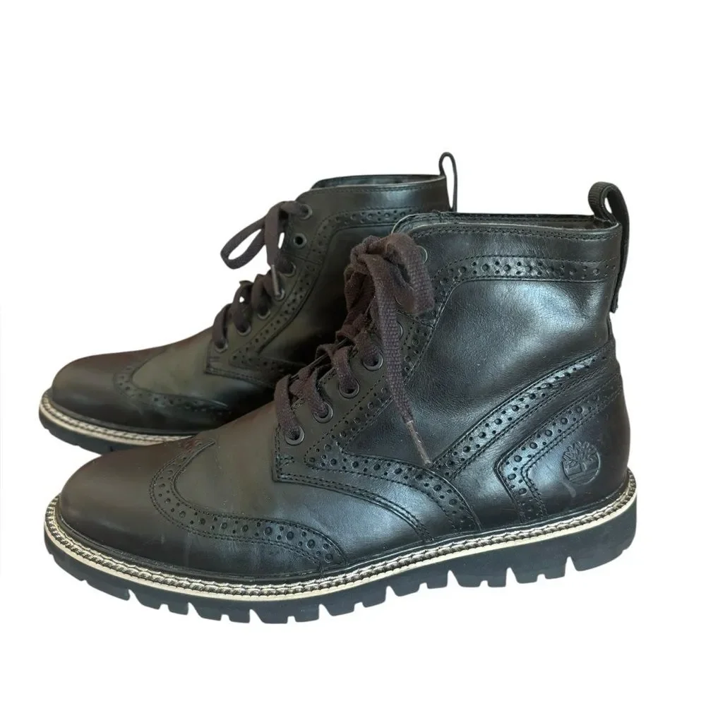 Timberland Black Britton Hill Wingtip Boots Leather Oxford Mens Size 9.